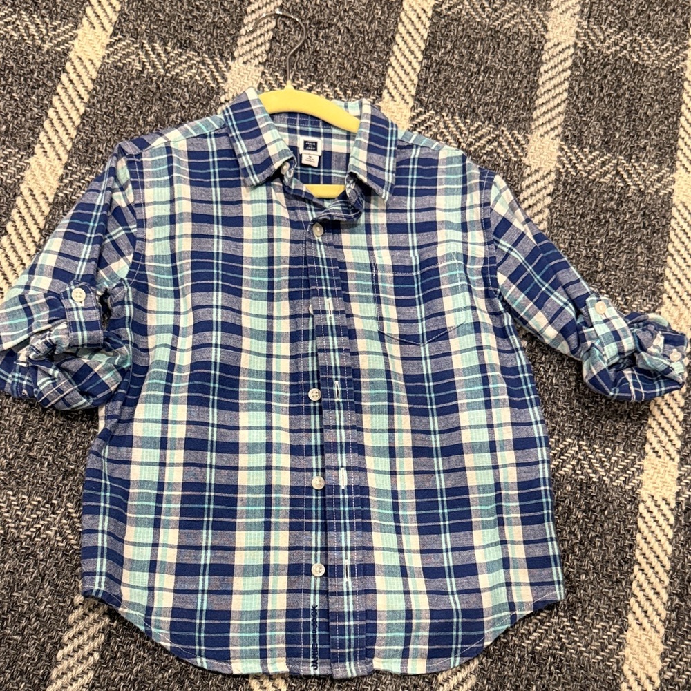 Janie and Jack Like New Blue Plaid Kids Shirt Sz 5